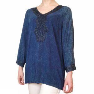 Luna Moon Elegant Navy Blue Women's Top, Sz S